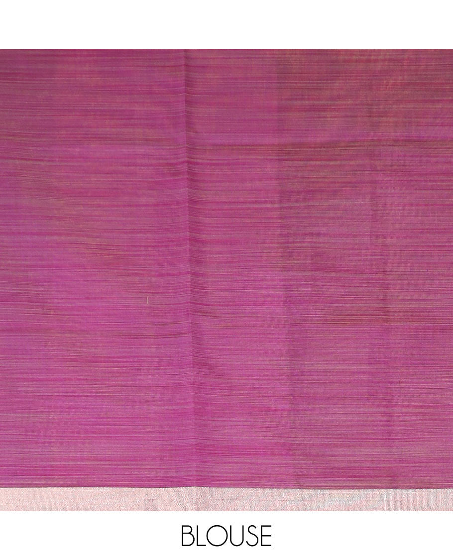 Pink floral buttas printed chirala cotton saree, bavanji border, and contrast floral print pallu
