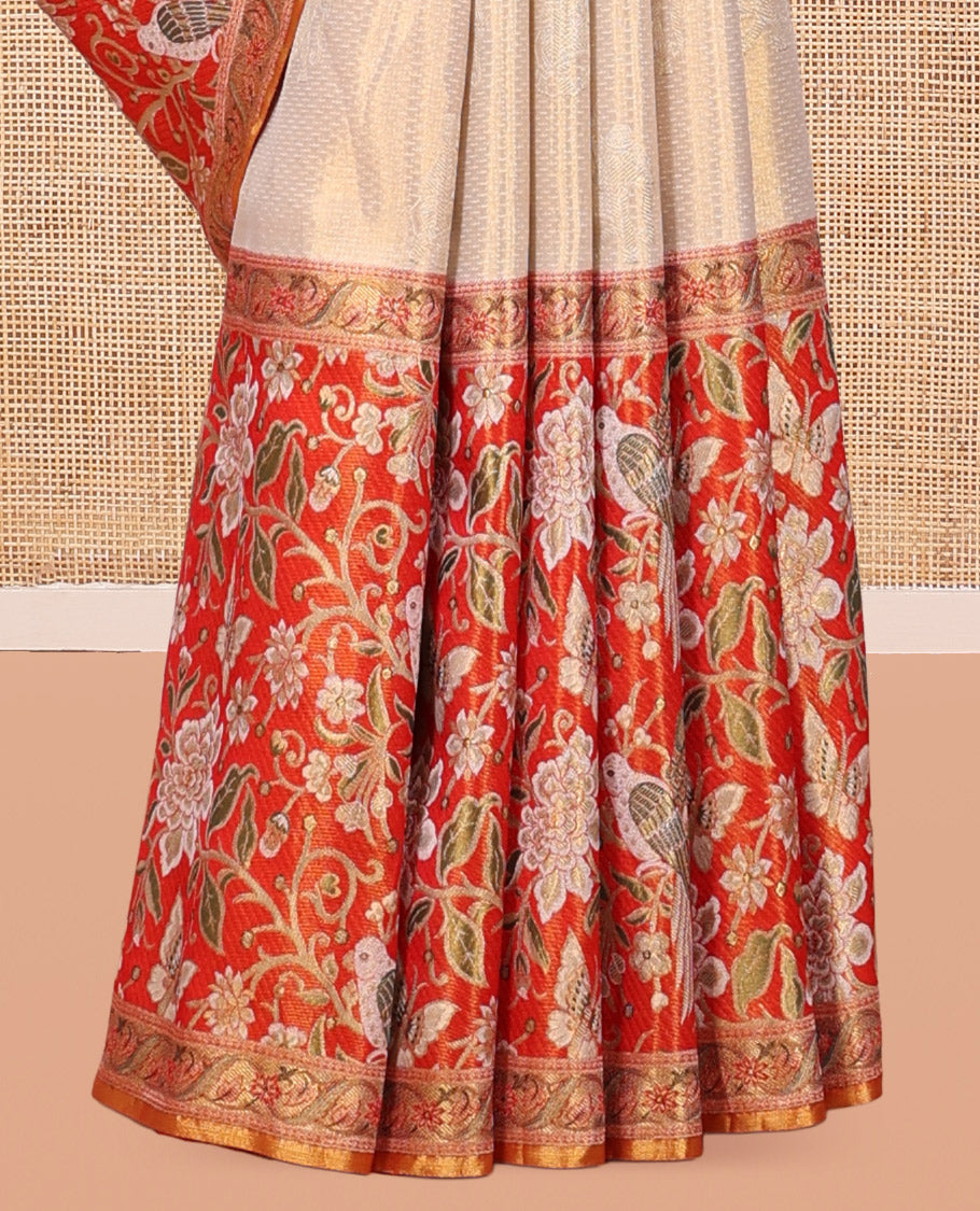 Cream Kanchipuram Tissue Bridal Silk Saree