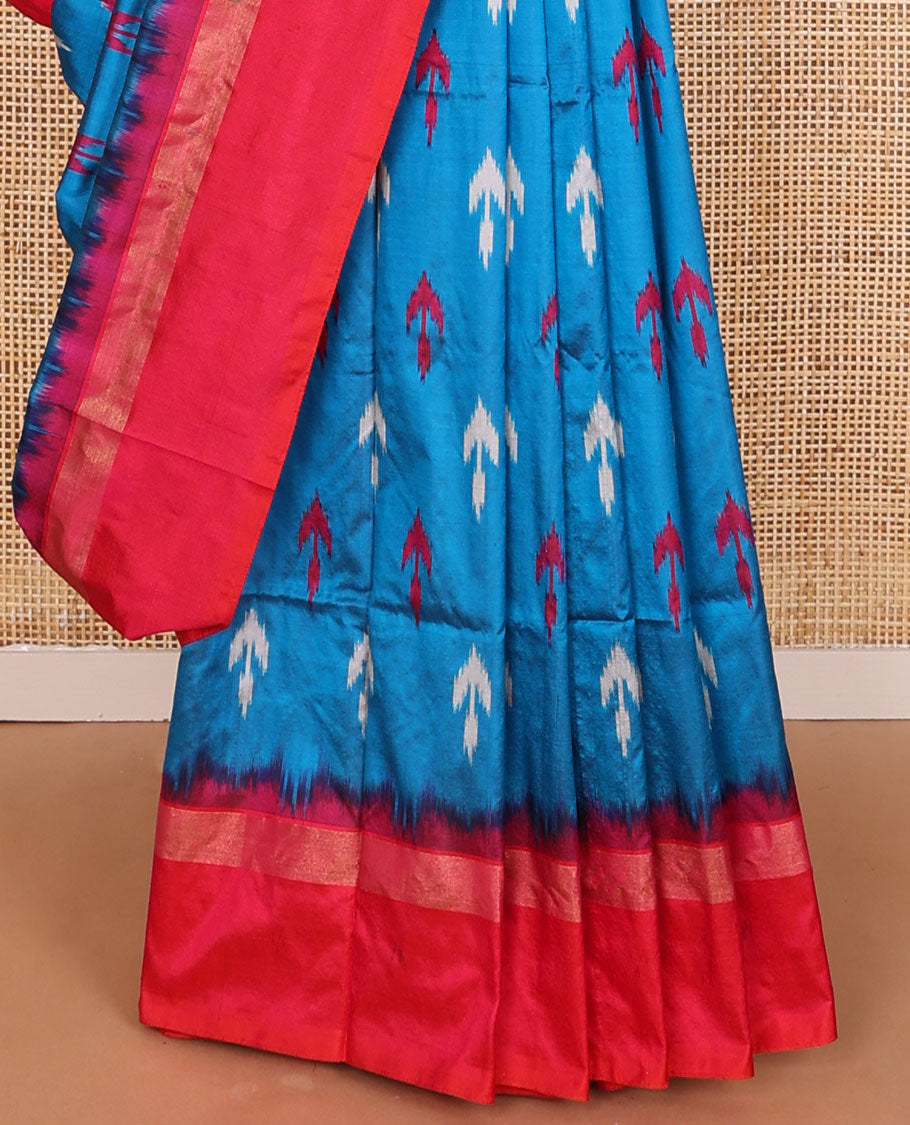 Blue ikkat saree with buttas, contrast ikkat design border & pallu of ikkat jaal design