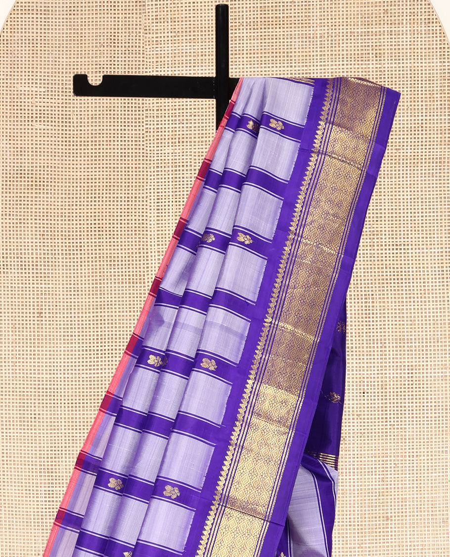 Grey-Violet Striped Kanchipuram Silk Saree