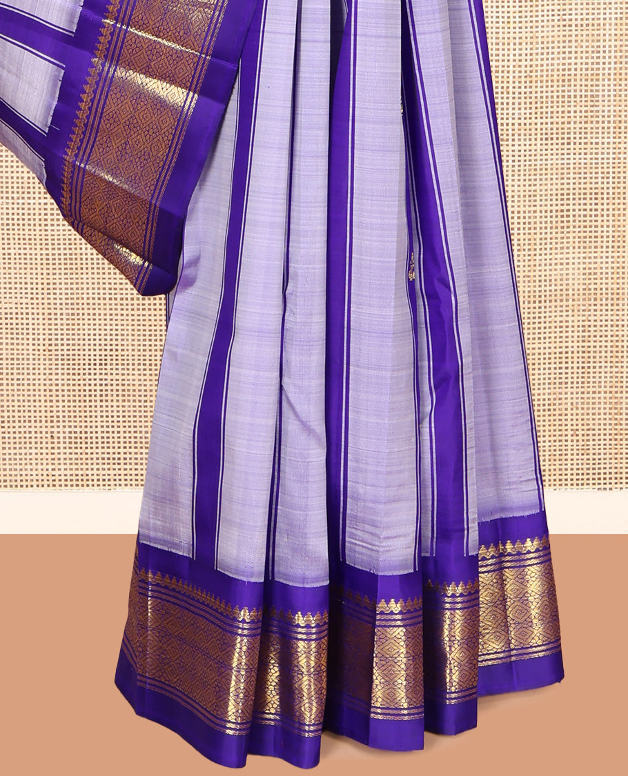 Grey-Violet Striped Kanchipuram Silk Saree
