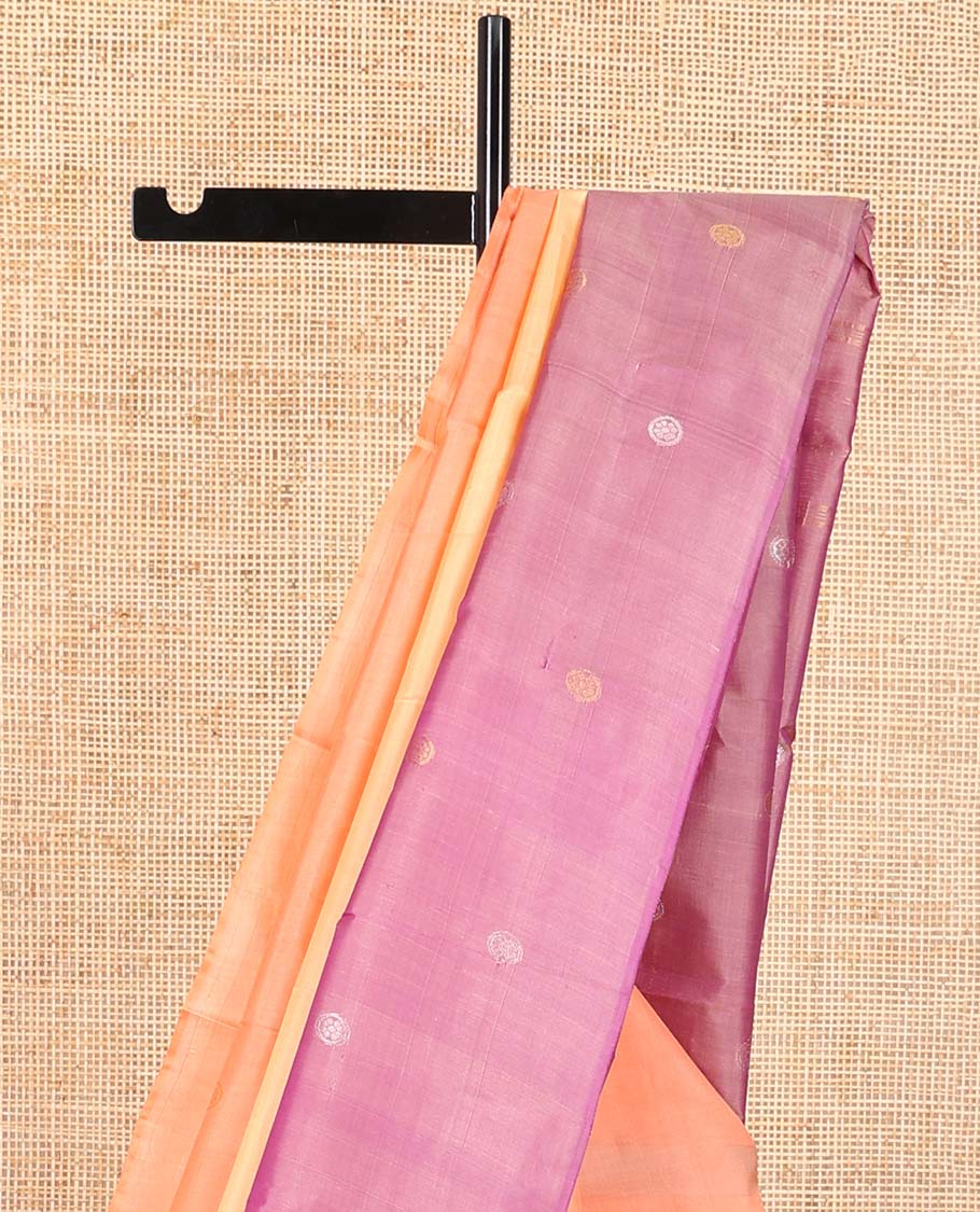 Sandal kancheepuram silk saree with contrast intricate zari design border & striped, floral design pallu