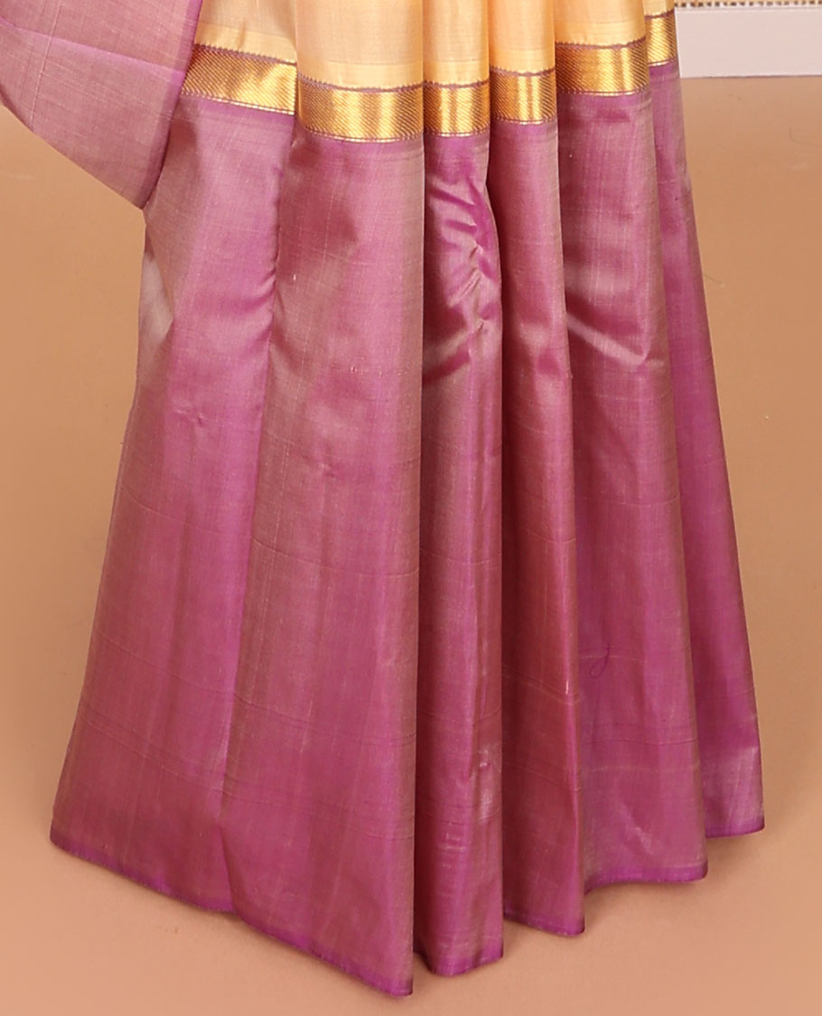 Sandal kancheepuram silk saree with contrast intricate zari design border & striped, floral design pallu