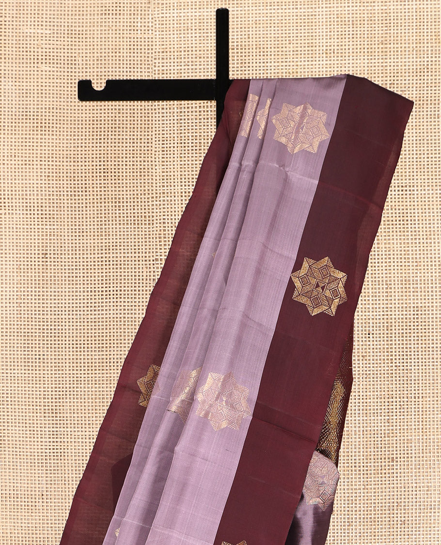 Grey Mayuri Lite Silk Mix Saree, Prettified with Zari Buttas, Complemented by Contrast Zari Border, Grand Jaal Pallu and a Contrast Blouse
