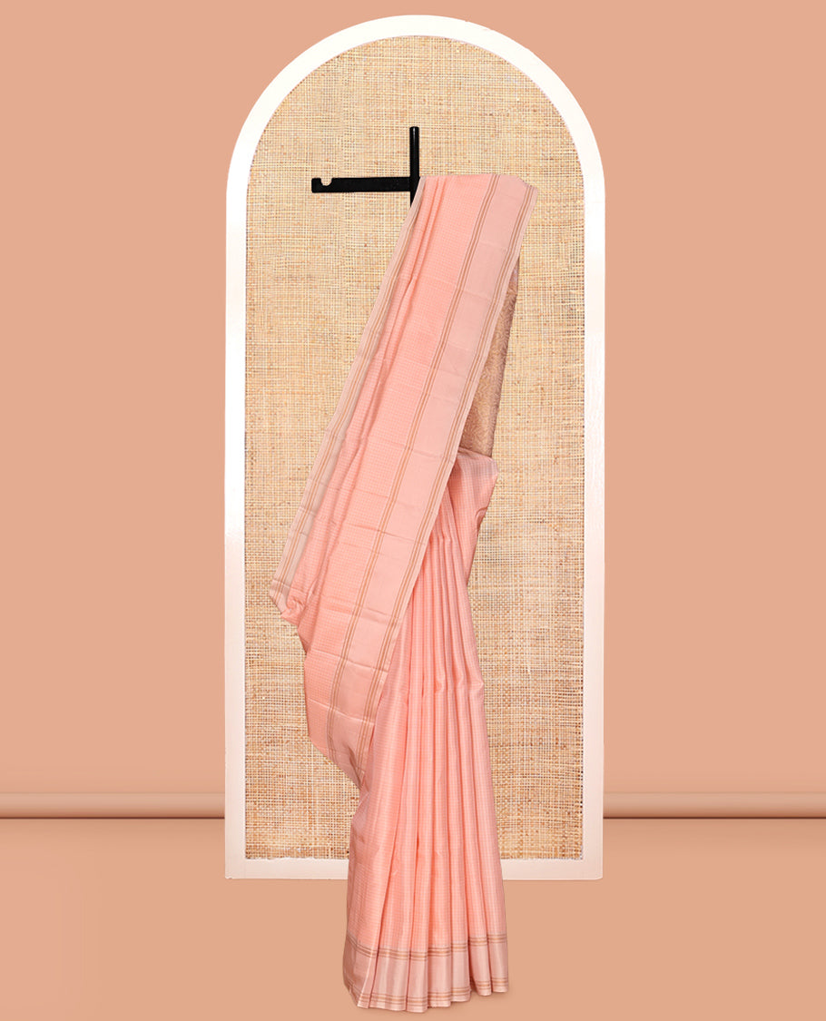 Peach Micro Checks Mayuri Lite Silk Mix Saree
