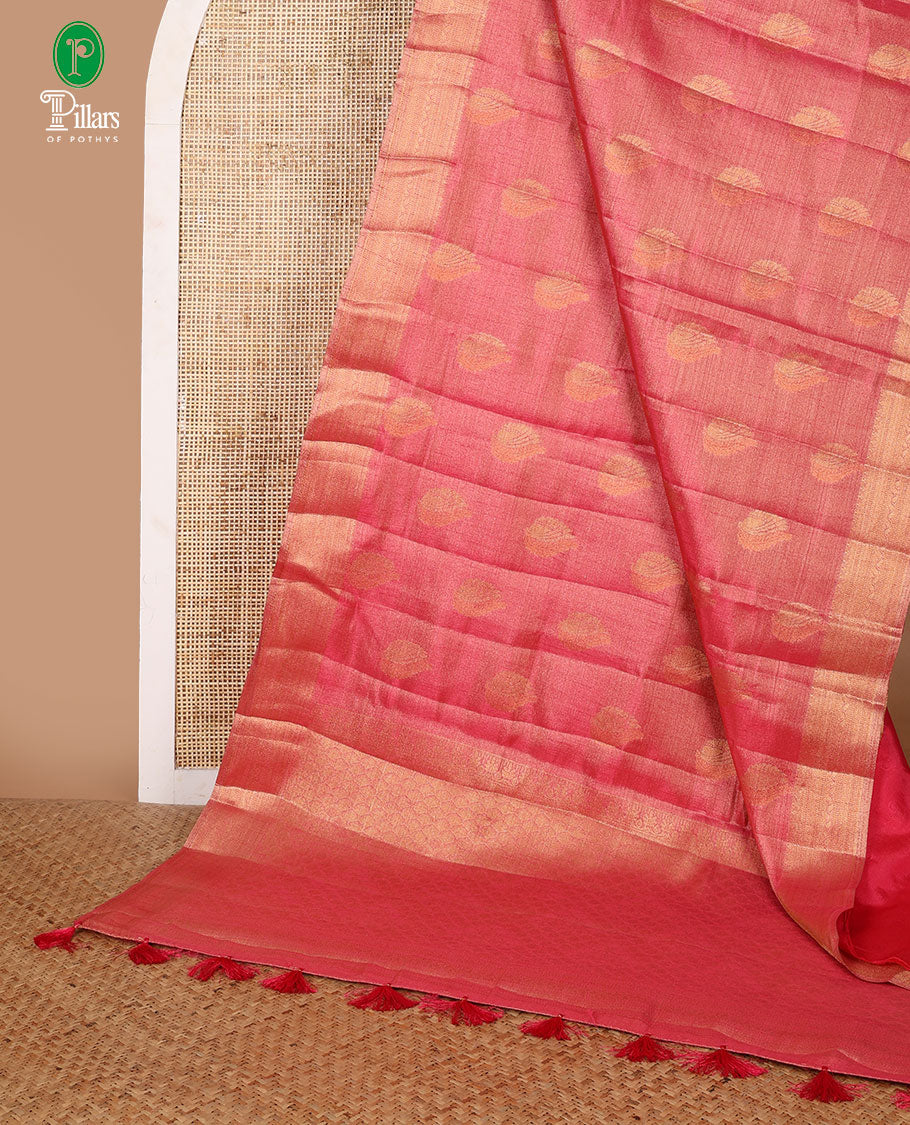 Pink zari butta design banaras tissue saree with zari jacquard border & rich weaving pallu along with butta design blouse