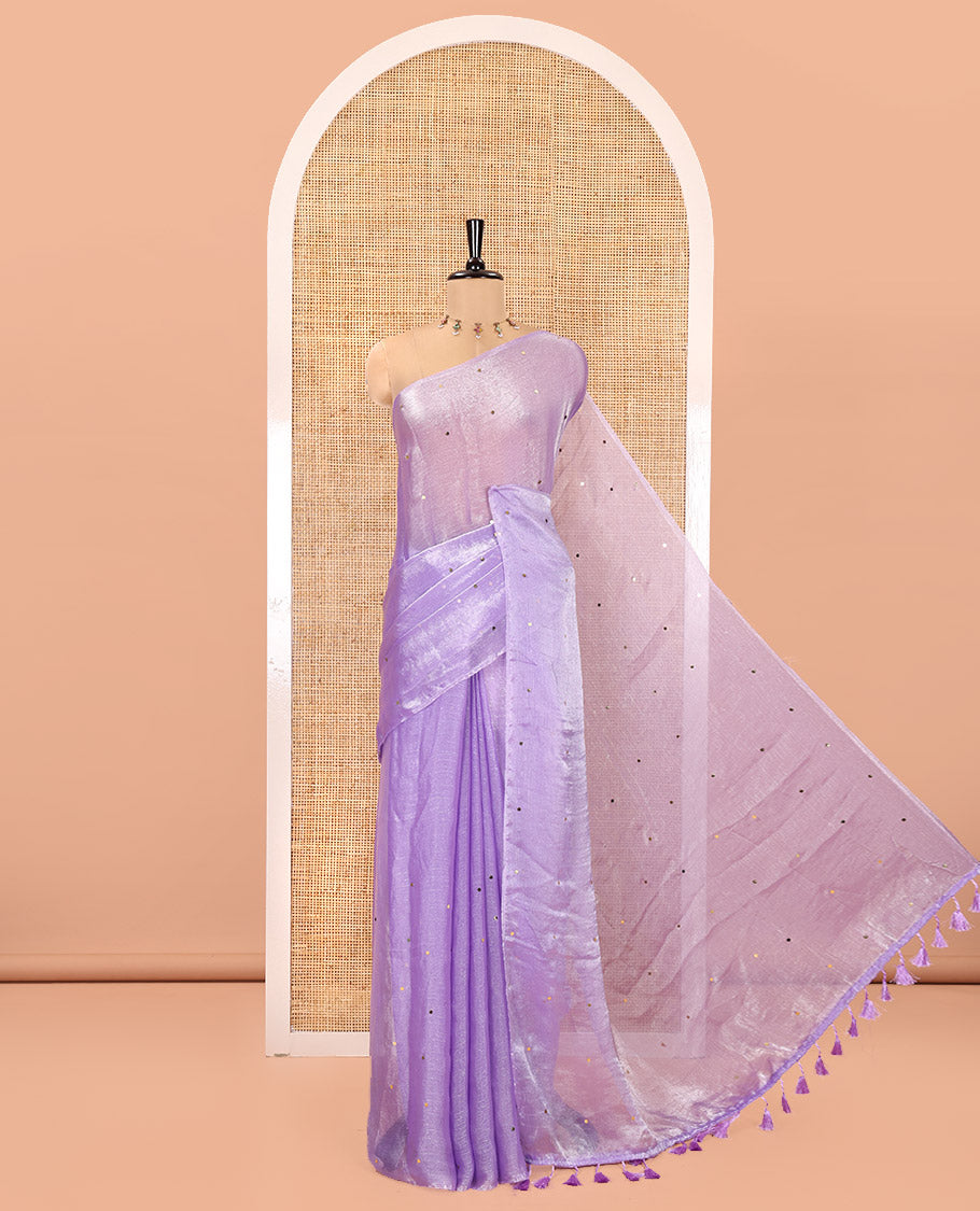 Borderless Lavender Fendy Chiffon Saree, Gleamed Up with Sequin Work on Its Body, Highlighted by a Self-Pallu of Sequin Work, and Paired with a Matching Blouse