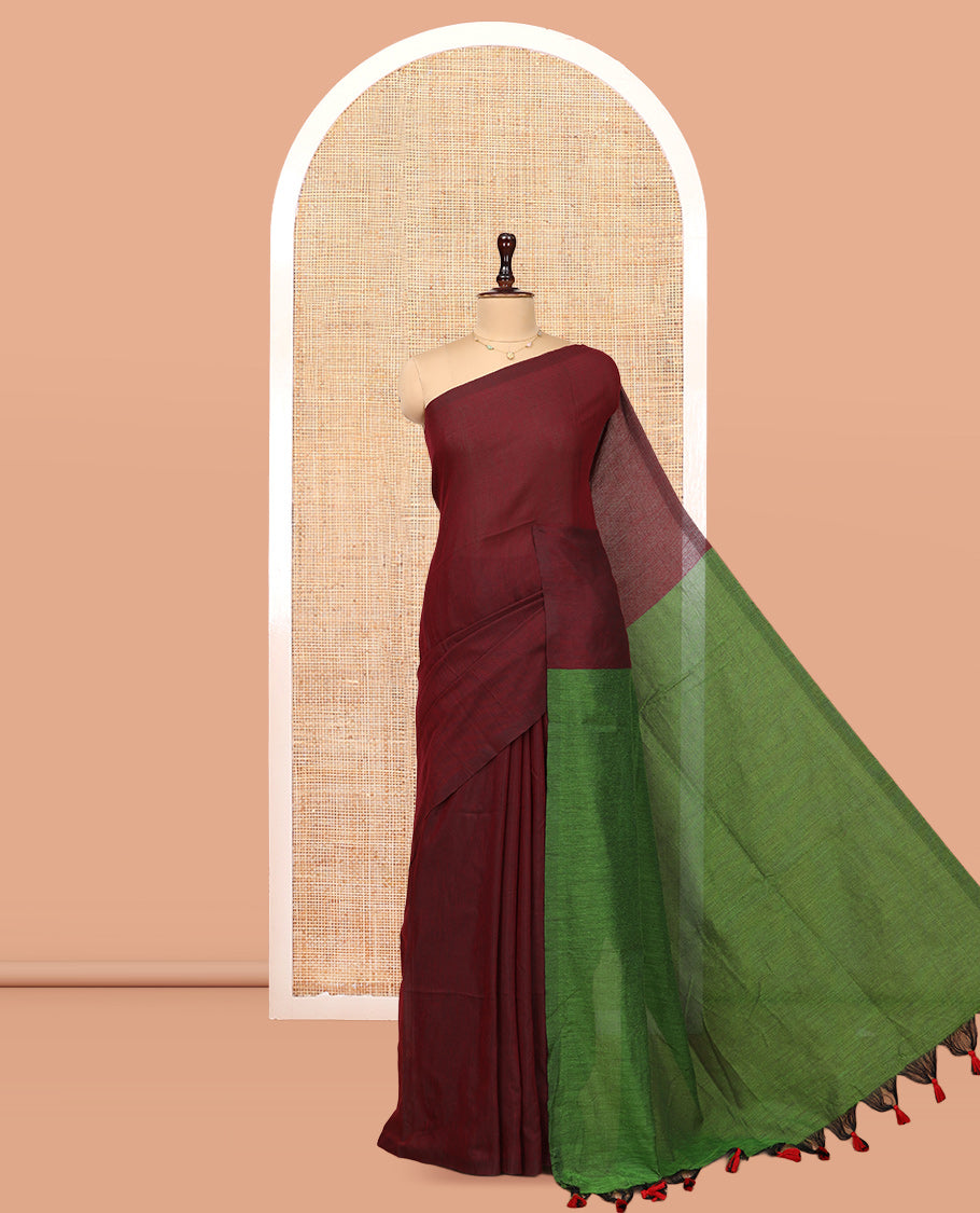 Borderless Purple Plain Design Khadi Cotton Saree