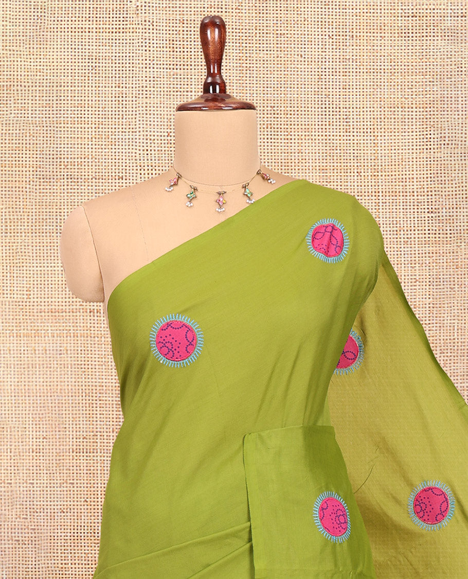 Borderless Olive Green Plain South Cotton Saree