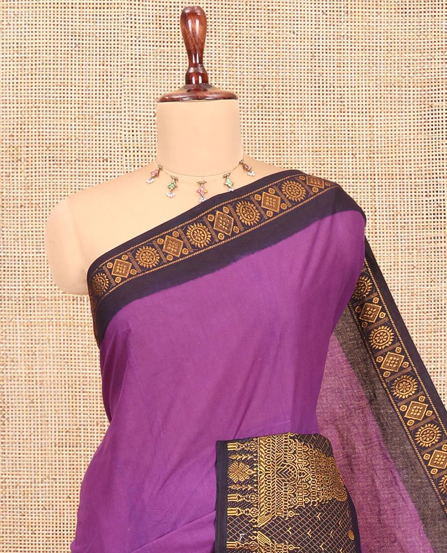 Violet Plain Sungudi Cotton Saree