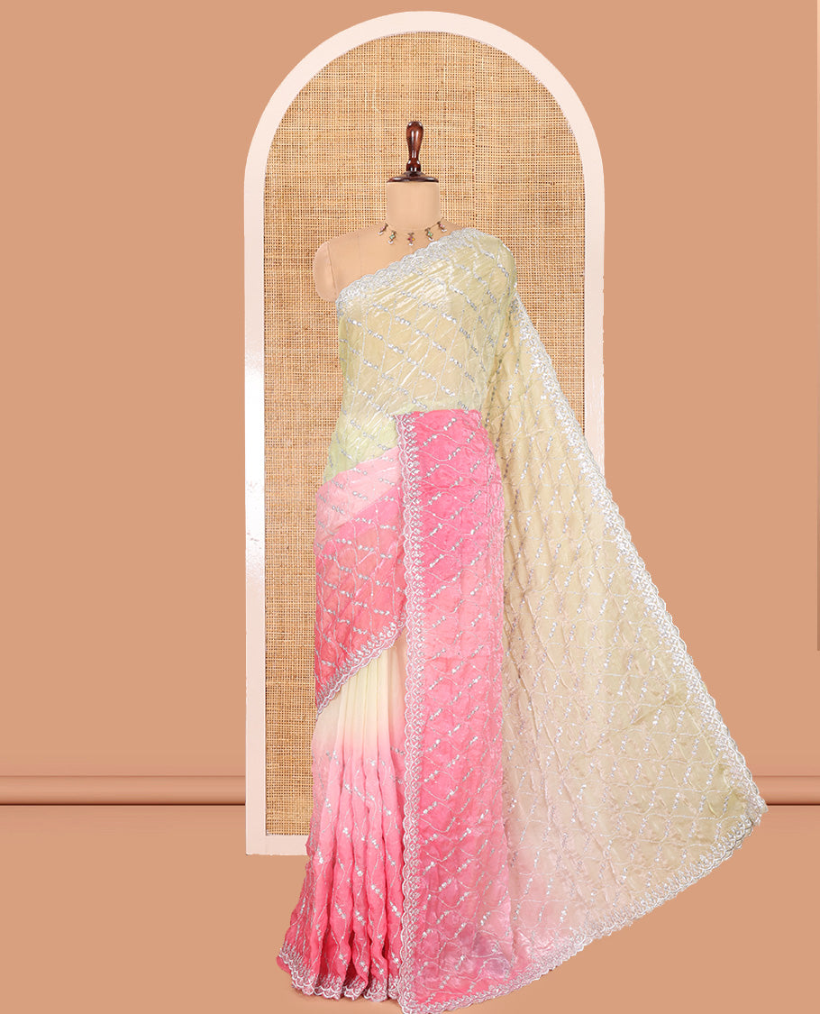 Green-Pink Fendy Chiffon Saree