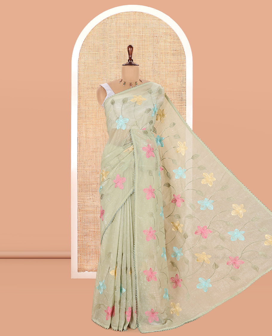 Pista Fendi Crush Chiffon Saree