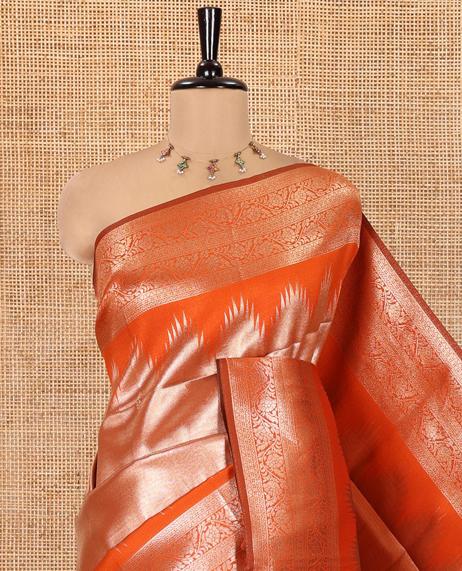 Rust Litchi Saree Features Tissue-Zari Weave, a Temple Kodi Visiry Border, Grand Pallu and a Matching Blouse