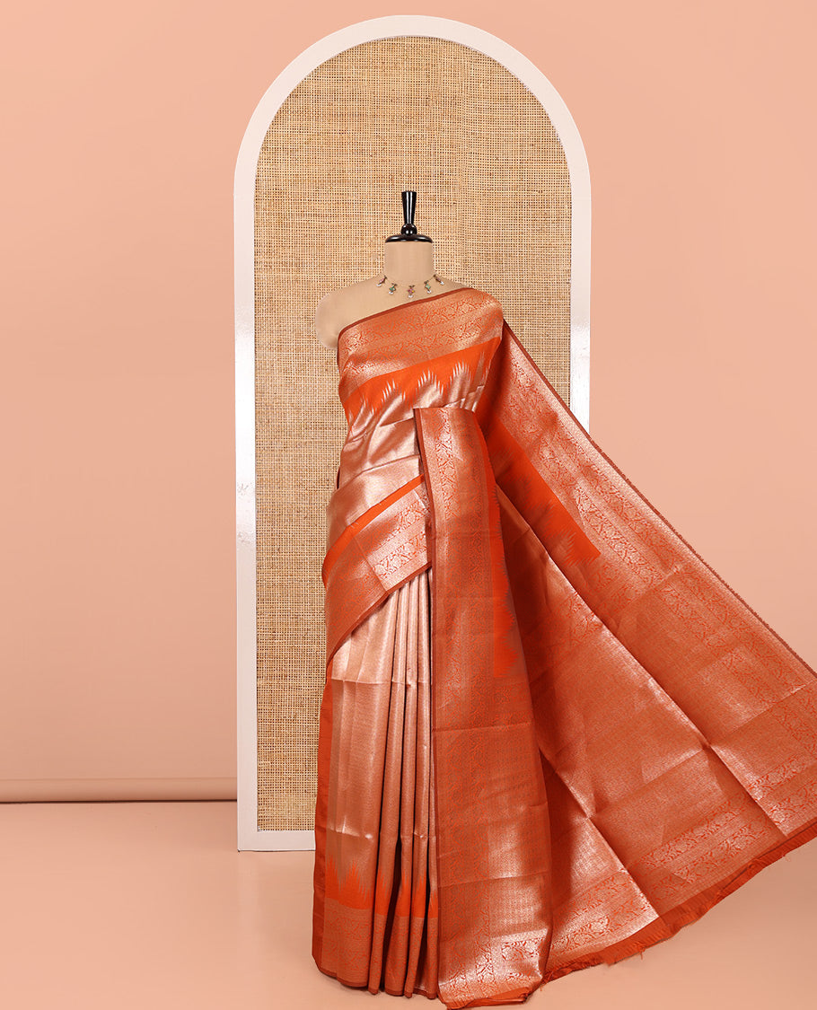 Rust Litchi Saree Features Tissue-Zari Weave, a Temple Kodi Visiry Border, Grand Pallu and a Matching Blouse