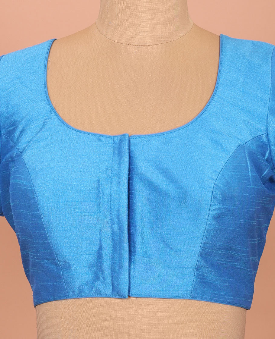 Blue plain front-back round-neck elbow sleeve readymade blouse