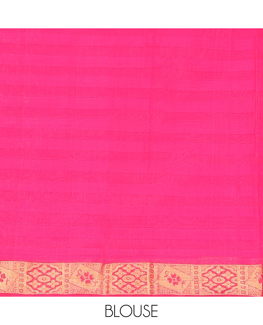 Pink buttas silk cotton saree, traditional zari border, and floral design pallu