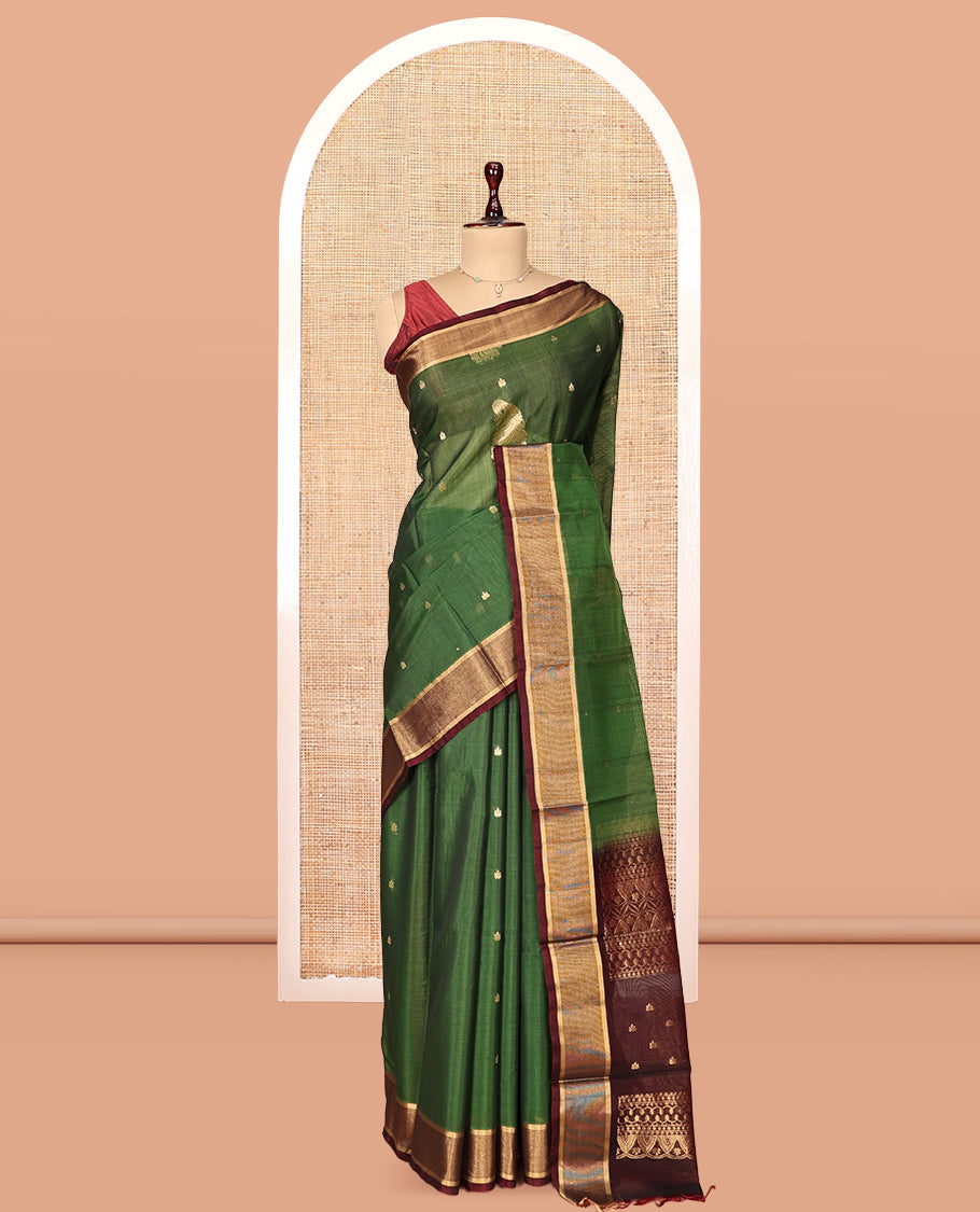 Green Contrast Silk Cotton Saree