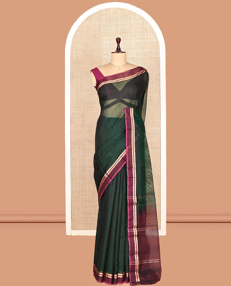 Bottle Green Plain Silk Cotton Saree