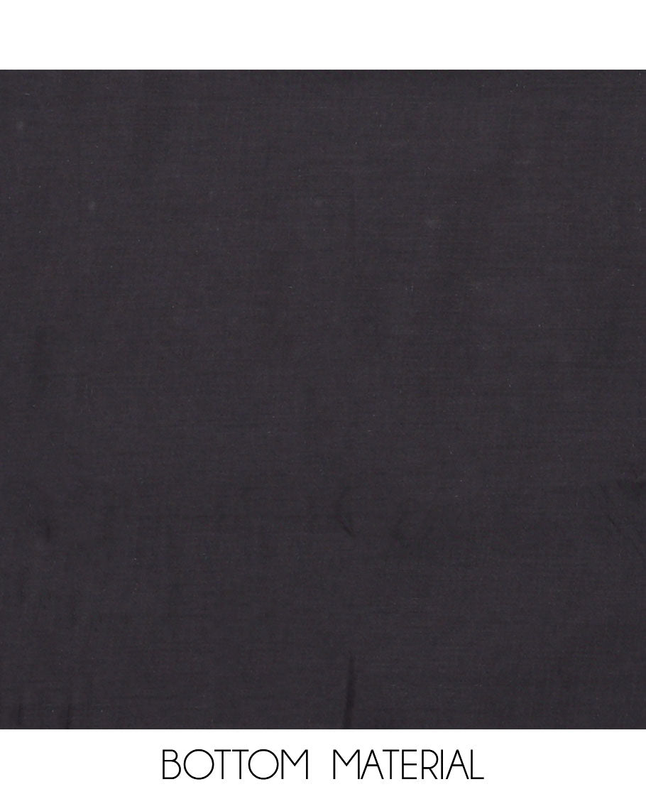 Black material chudidar set, intricately paisleys printed and neck work top, plain bottom and sequins striped dupatta