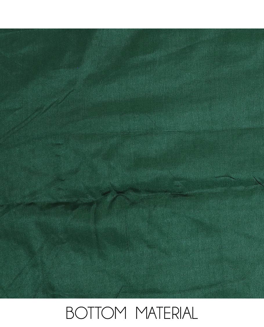 Green material chudidar set, floral jaal heavy embroidered top, plain bottom and sequins embroidered scallop duppata