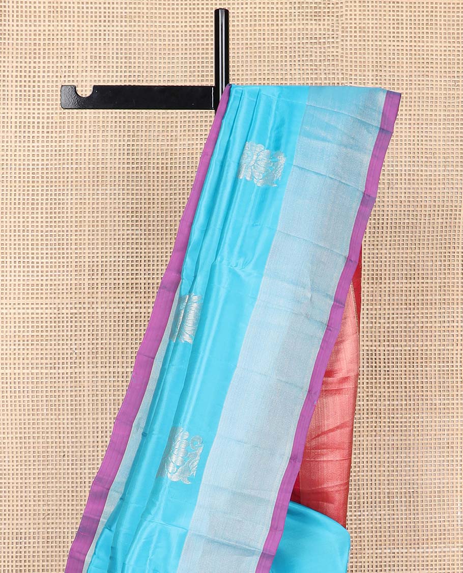 Sky blue motifs uppada silk saree with self zari border & paisley design pallu