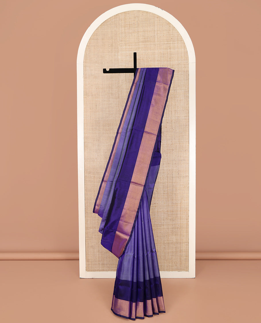 Violet Plain Uppada Silk Saree, Complemented by a Contrast Bavanji Border, Plain Pallu, and Paired with a Contrast Blouse