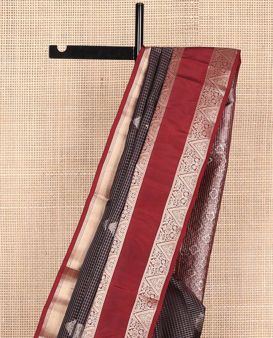 Black checked, buttas vasundhara elite silk saree with contrast zari design border & jaal design pallu