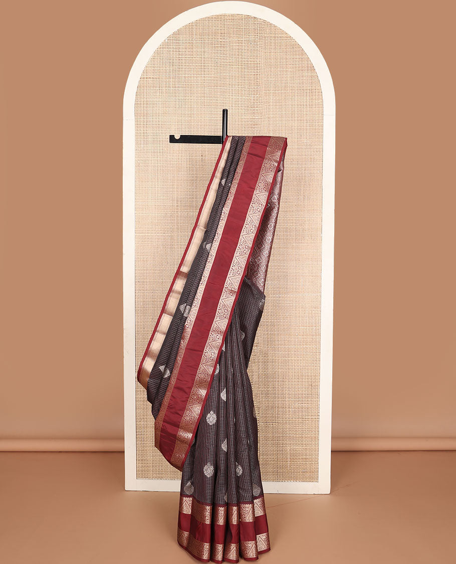 Black checked, buttas vasundhara elite silk saree with contrast zari design border & jaal design pallu