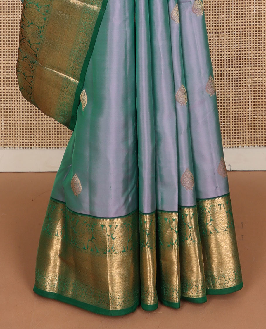 Blue dual-toned vasundhara elite silk saree with zari buttas, contrast floral zari design border & jaal pallu