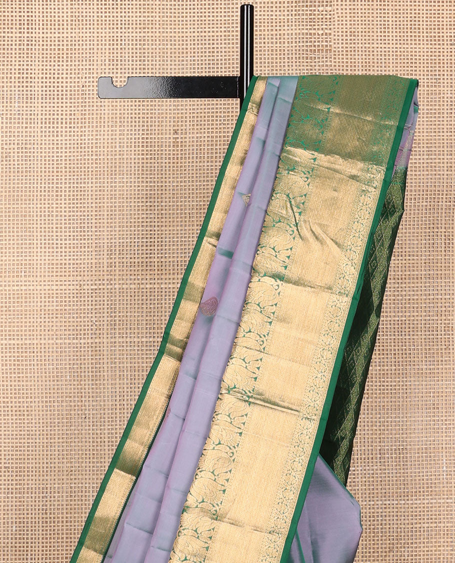 Blue dual-toned vasundhara elite silk saree with zari buttas, contrast floral zari design border & jaal pallu