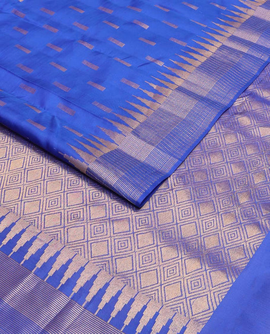 Blue zari buttas Vasundhara silk mix saree, thazampoo rekku zari border & jaal pallu