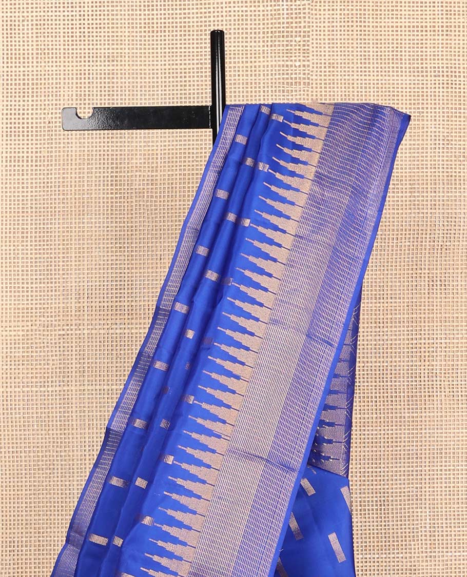 Blue zari buttas Vasundhara silk mix saree, thazampoo rekku zari border & jaal pallu