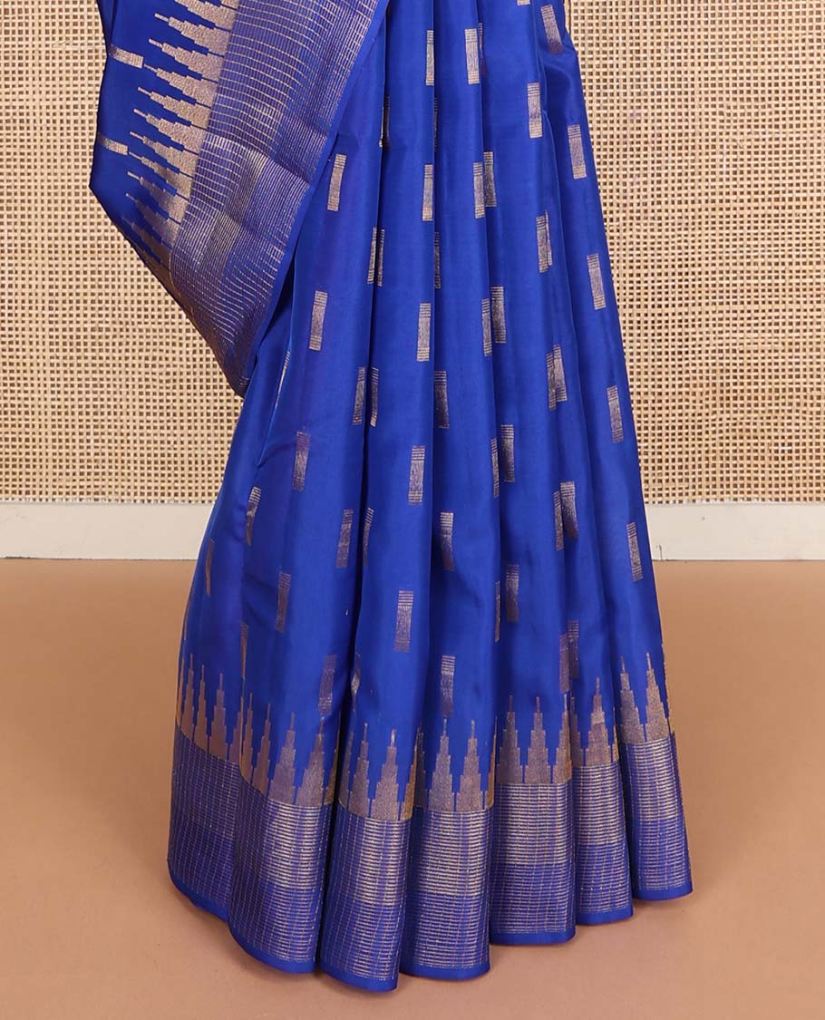 Blue zari buttas Vasundhara silk mix saree, thazampoo rekku zari border & jaal pallu