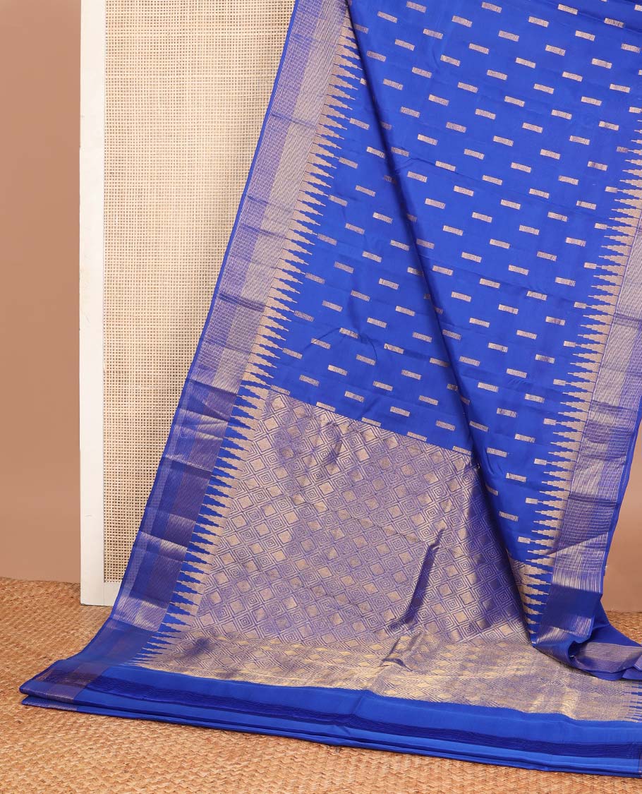 Blue zari buttas Vasundhara silk mix saree, thazampoo rekku zari border & jaal pallu