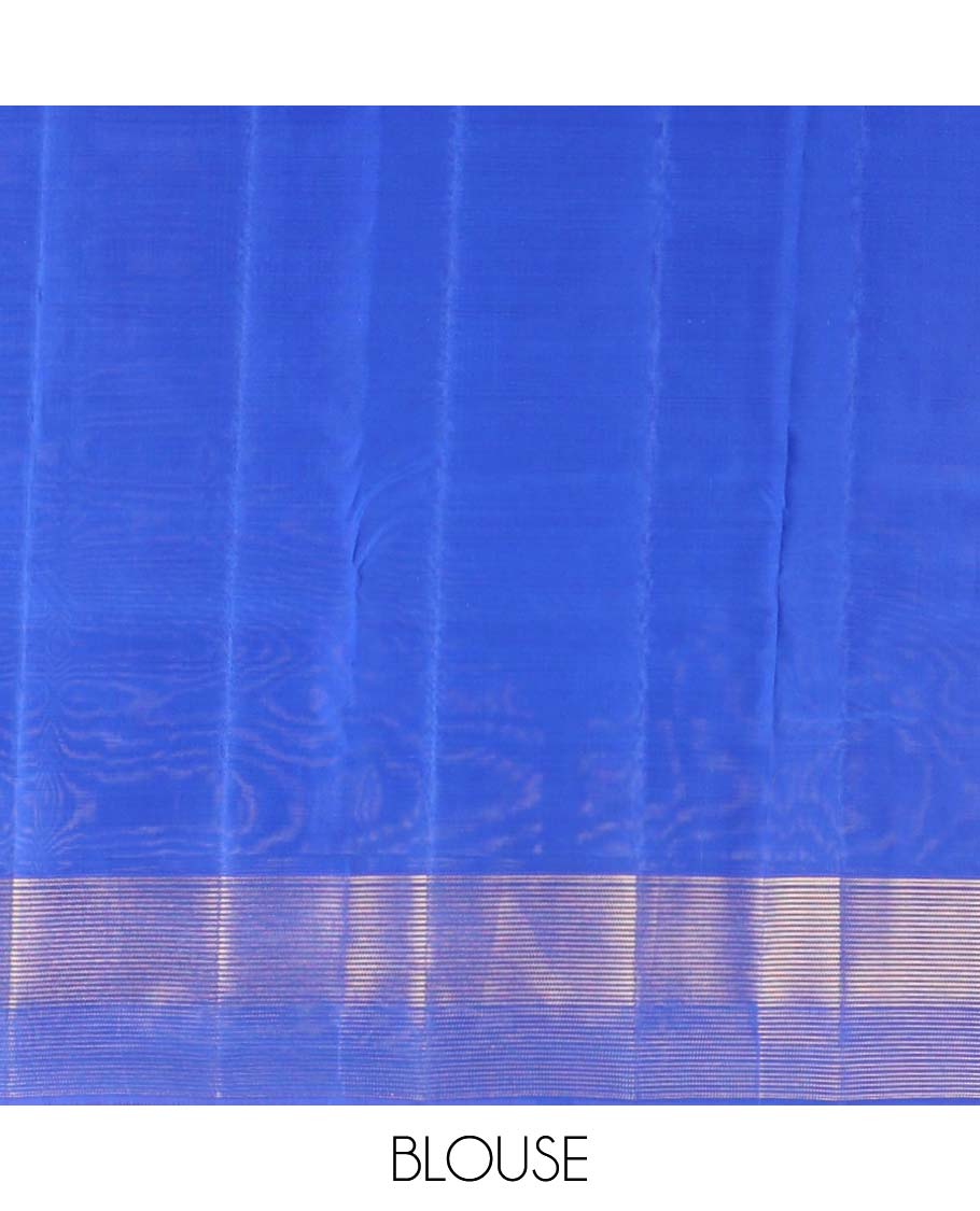 Blue zari buttas Vasundhara silk mix saree, thazampoo rekku zari border & jaal pallu