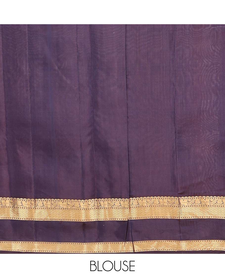 Lavender zari buttas Vasundhara silk mix saree, contrast rettai pettu border of manga, floral, and paiyaadi kattam designs, and zari design pallu