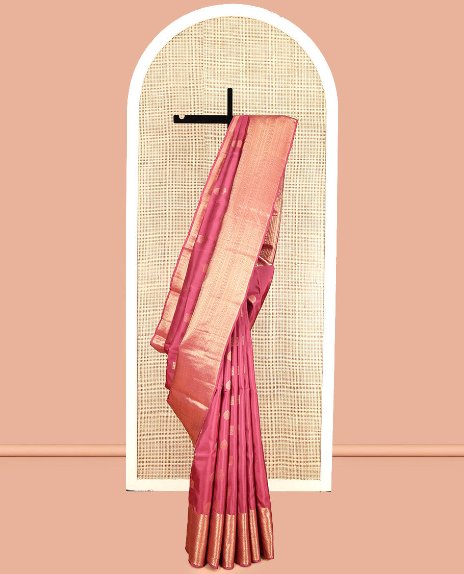 Red Vasundhara Lite Silk Mix Saree, Enthralled with Zari Buttas, Highlighted by a Zari Border of Kathir, Kamalam, Lavangam, Cross Kamalam, and Neli Designs, Geometric Pallu, and a Matching Blouse