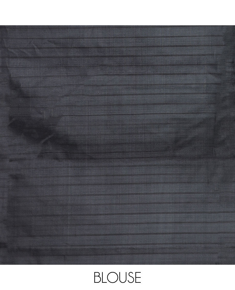 Borderless green stripes and buttas banana pith saree, contrast pallu of buttas and stripes