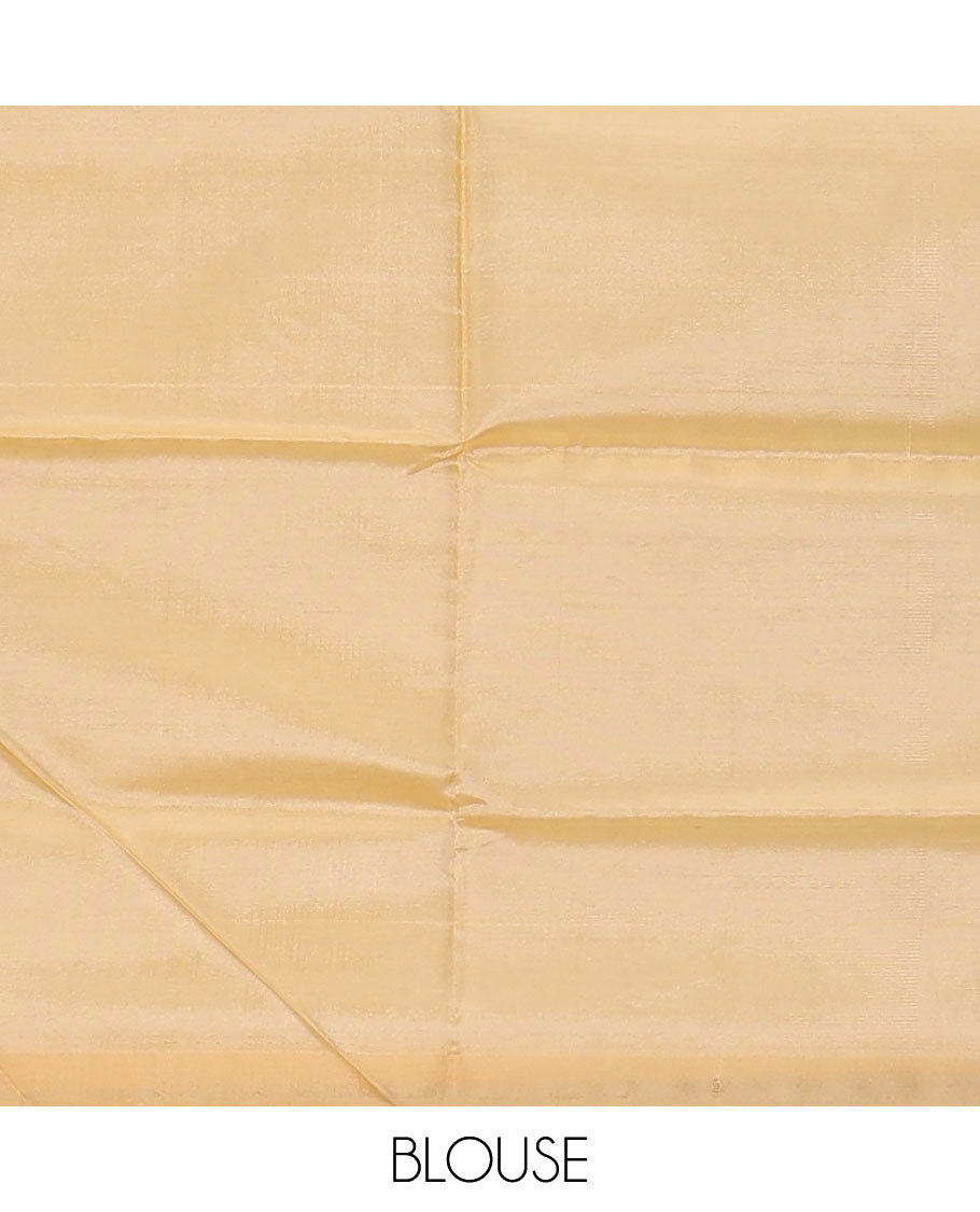 Blue micro-checked banana pith saree, contrast striped border, and pallu of buttas, and stripes