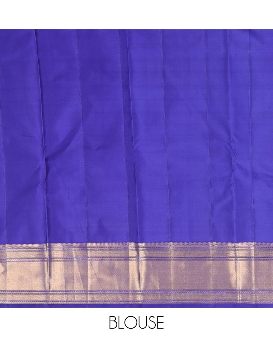Blue zari buttas silk saree, contrast border of thilakam,neli,mayil kann & kodi visiry design & manga design pallu