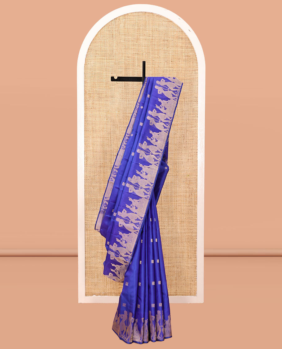 Blue Vasundhara Silk Saree, Detailed with Zari Buttas, Highlighted by a Classical Dance-Themed Woven Border, Pallu of Dance Mudras, and a Matching Blouse