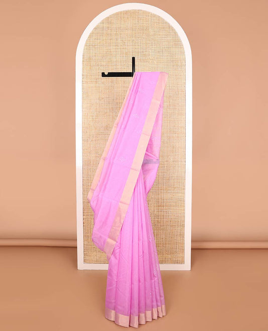Light pink geometric motifs with contrast border & geometric design pallu