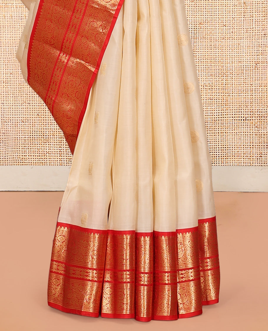 Off-White-Red Vasundhara Lite Silk Mix Saree