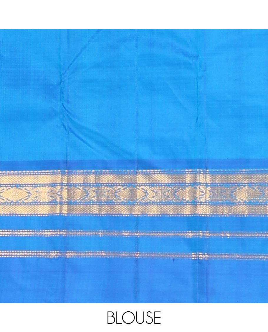 Blue plain design silk saree, contrast border of kuyil kann,muthu,neli & jada nagam designs & zari design pallu