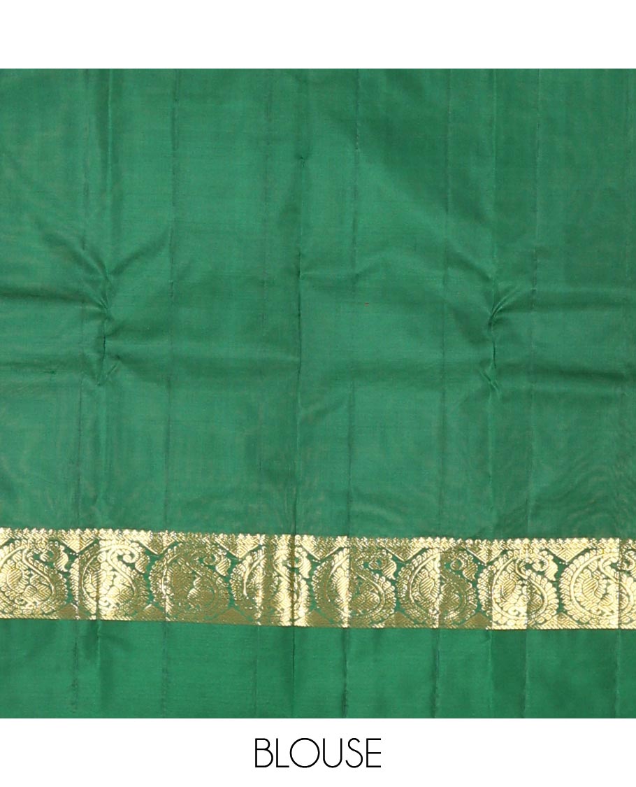 Purple zari buttas Kanchipuram silk saree, contrast border of mayil butta enclosed manga designs, and zari design pallu