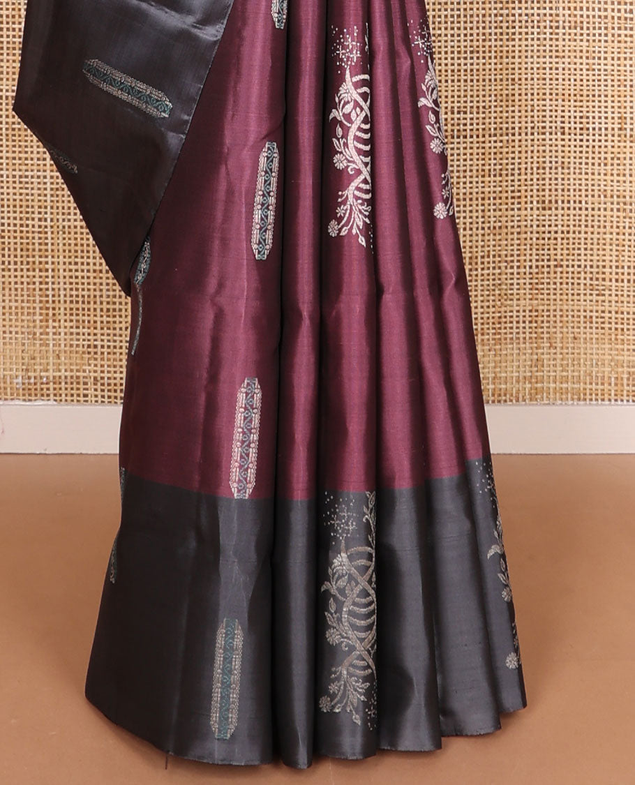 Violet buttas mayuri soft silk saree with contrast floral design border & floral design pallu