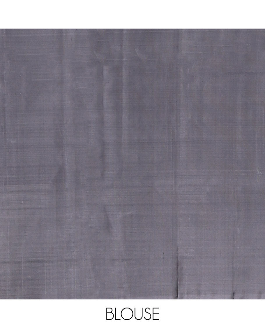 Violet buttas mayuri soft silk saree with contrast floral design border & floral design pallu