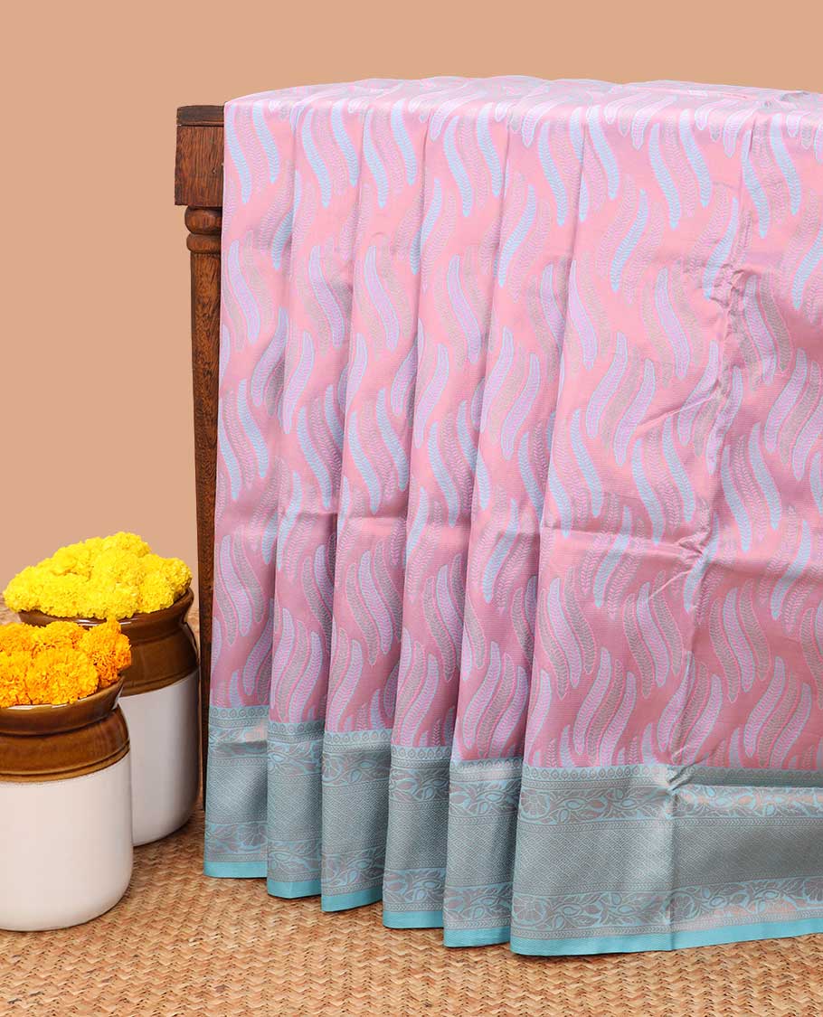 Pink thread design tissue soft silk saree with contrast border & rich pallu along with butta blouse
