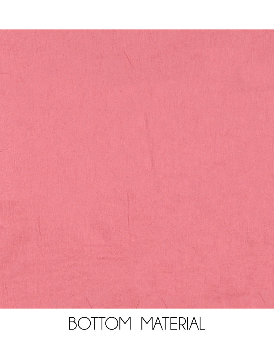 Pink material churidar set, floral printed & neck embroidered tissue top, plain cotton bottom & embroidered dupatta