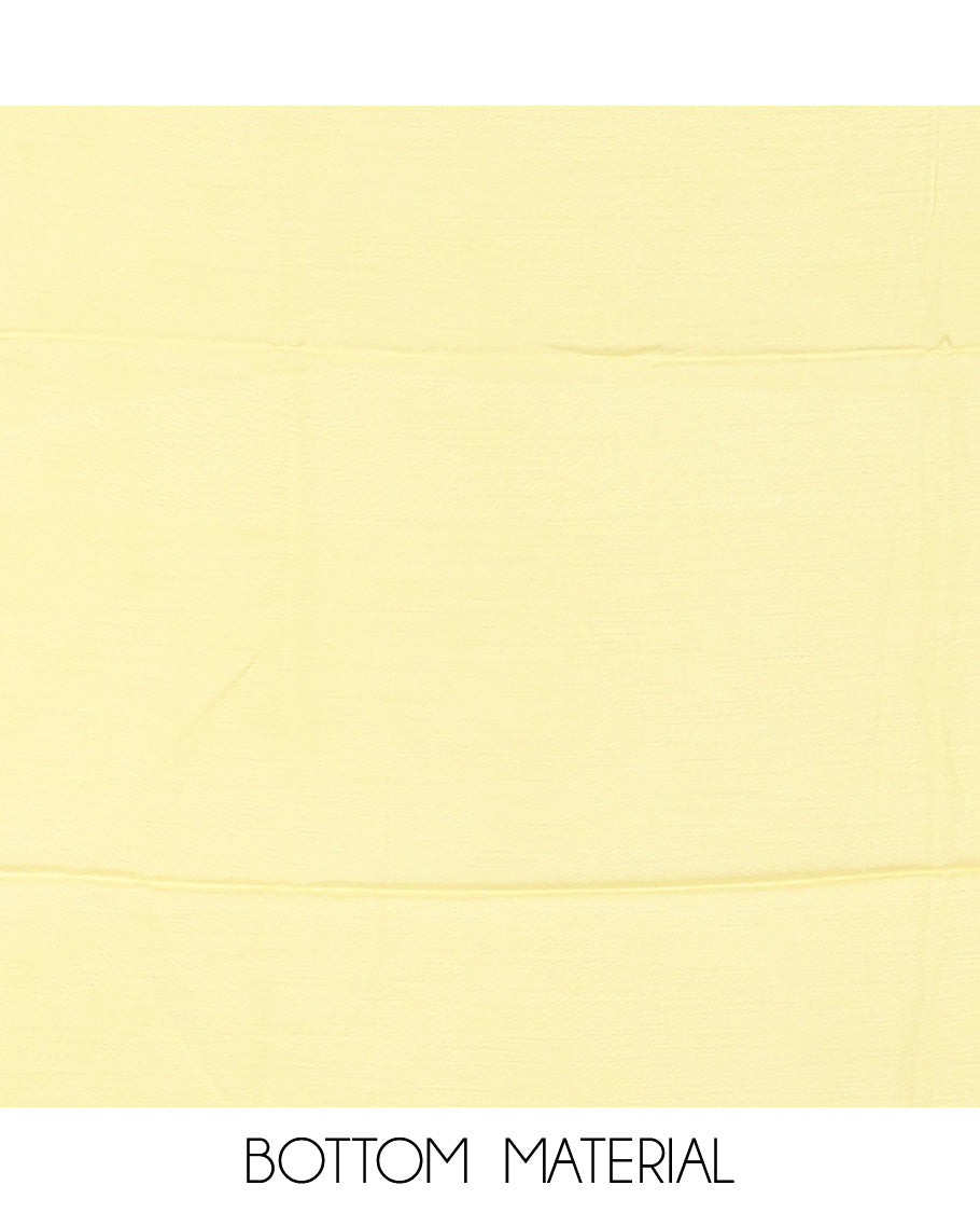 Yellow material churidar set, multi-hue thread embroidered cotton top, plain cotton bottom & embroidered dupatta